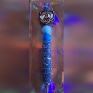 Mama Bear Blue Bling Black Ink Pen & 1 Ink Refill NIP